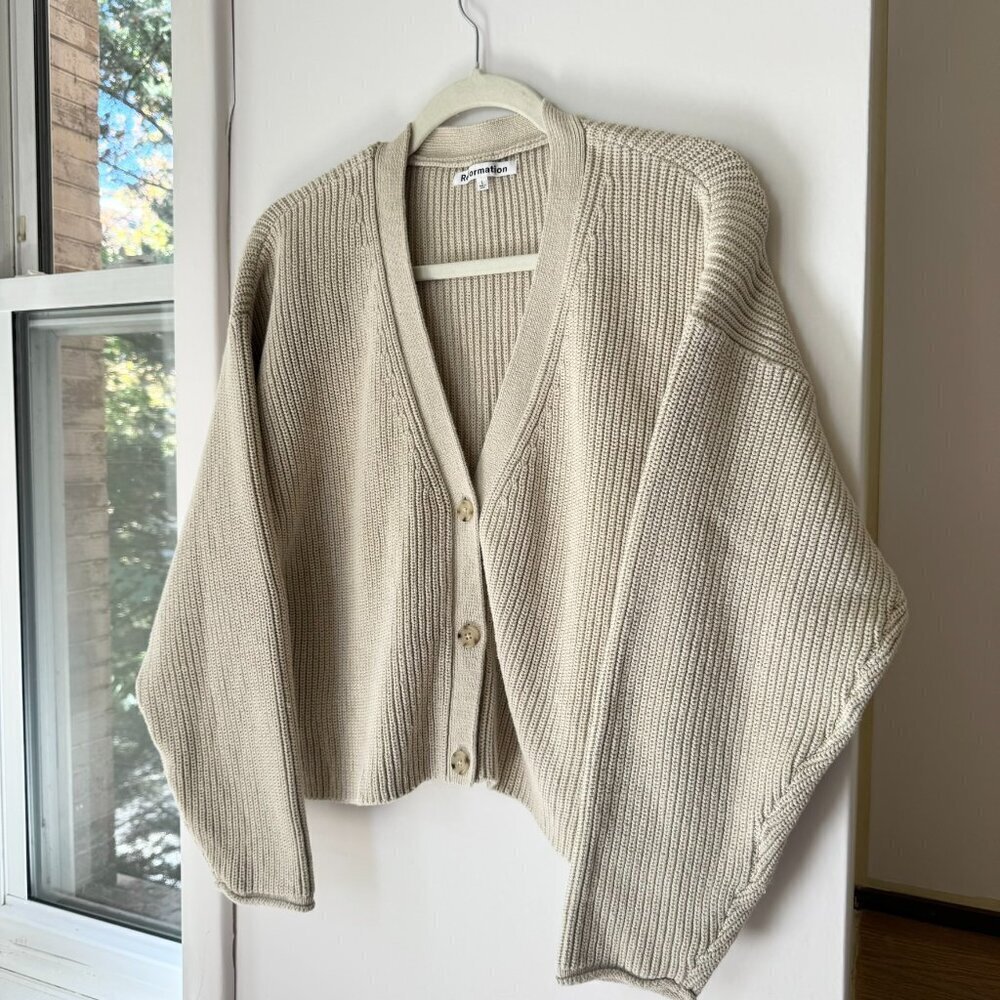Reformation Jessa Cardigan Sweater 100% Cotton Cream Large - Picture 4 of 11